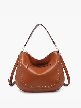 Classic Brown Studded Hobo Shoulder Bag